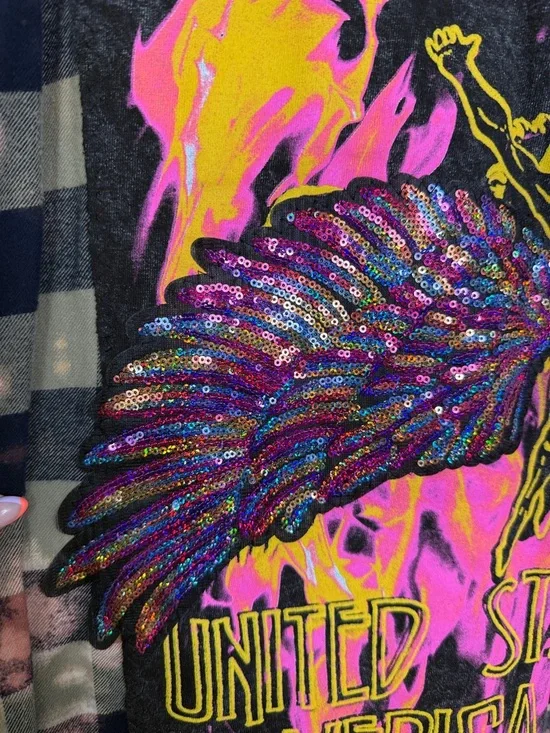 Custom Made Upcycled Led Zeppelin Plaid Button Down - Picture 2 of 4